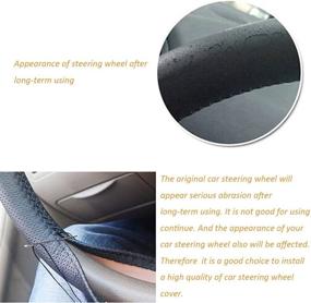 img 1 attached to Onerbuy Universal Leather Car Steering Wheel Wrap - DIY Sewing, Breathable & Anti-Slip, 15-Inch (Black)