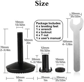 img 3 attached to 🪜 4-Pack Adjustable Leveling Feet - Heavy Duty Furniture Leveler Foot with T-Nut Bolt, Screw-On Cabinet Restaurant Table Chair Self-Levelers Leg (2" Base Diameter, 2" Thread Length, Black)