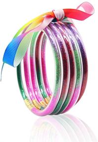 img 4 attached to Gold Powder Lining Glitter Jelly Bangle Bracelet Set - Lightweight Fashion Jewelry for Women and Girls