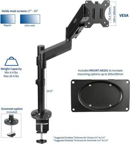 img 1 attached to 🖥️ VIVO Черная жесткая артикулирующая одиночная пневматическая пружинная настольная подставка с воздушной подачей для стандартных и больших ультрашироких мониторов до 35 дюймов, максимальное VESA 200x100 - STAND-V101H
