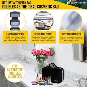 img 2 attached to 🧳 Hanging Travel Toiletry Bag for Men and Women - Makeup, Cosmetic and Bathroom Shower Organizer Kit - Leak Proof - Available in 2 Sizes: Large (34"x11") and XL Family Size (42"x13")