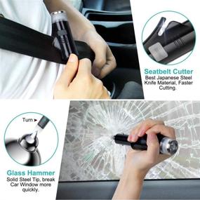 img 2 attached to 🚗 POVO Car Window Glass Breaker & Seat Belt Cutter with Car Charger and Phone Charger - Emergency Escape Tool, Flashlight, Hammer, SOS Alarm - Magnetic (Black)