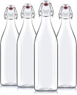 🍾 bormioli rocco giara swing top bottles 33 ¾ oz/1l (6 pack) round clear glass grolsch flip top bottle with stopper logo