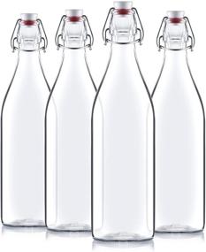 img 4 attached to 🍾 Bormioli Rocco Giara Swing Top Bottles 33 ¾ Oz/1L (6 Pack) ROUND Clear Glass Grolsch Flip Top Bottle With Stopper