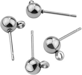 img 2 attached to 👌 Premium Quality Tongcloud 100pcs Hypoallergenic Stainless Steel Stud Earrings - 5mm Silver Ball Post with Loops for Earring Making