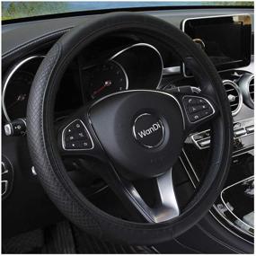 img 4 attached to 🚗 Повысьте комфорт и стиль с универсальным чехлом на руль Wandi - премиум микрофибра кожа, 15 дюймов, в стильном черном цвете.