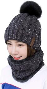 img 4 attached to 🧣 IYEBRAO Women's Winter Knit Beanie Hat Scarf Set: Slouchy, Thick & Warm with Pom