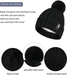 img 3 attached to 🧣 Pom Beanie Hat Scarf Gloves Set: 3-in-1 Warm, Thick Lining, Slouchy Style for Women and Girls