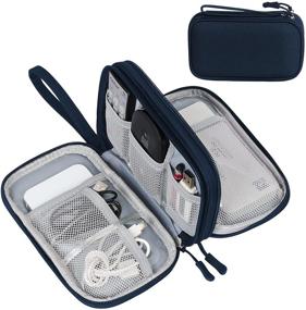 img 4 attached to 📱 FYY Органайзер для электроники - Портативная водонепроницаемая двухслойная сумка для путешествий - Идеальна для кабелей, зарядок, наушников, телефона - Цвет: темно-синий.