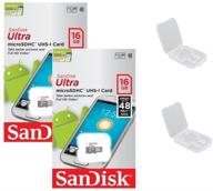 📦 wholesale lot: 2 pack - sandisk ultra 16gb microsdhc memory flash card uhs-i class 10 - high-speed read up to 48mb/s (320x), sdsqunb-016g-gn3mna, including 2 cases logo