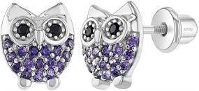 img 4 attached to 🦉 925 Sterling Silver Girls Purple Owl Themed CZ Earrings with Safety Screw Back - Perfect for Animal Lover Kids-Toddlers and Pre Teens to Enhance their Outfits