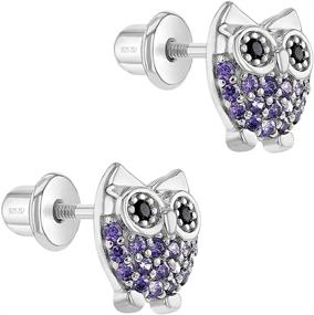 img 3 attached to 🦉 925 Sterling Silver Girls Purple Owl Themed CZ Earrings with Safety Screw Back - Perfect for Animal Lover Kids-Toddlers and Pre Teens to Enhance their Outfits