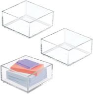 🗄️ efficient and spacious mdesign plastic stackable drawer organizer - ideal for home office, desk, shelf, or closet - keep staples, highlighters, tape, paper clips, and stamps neatly organized - 4" square, 3 pack, clear logo