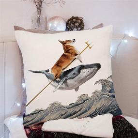 img 3 attached to 🐶 Aquadog Corgi Whale Ride Pillow Covers - Sofa Couch Décor 18”x 18”Inch Cushion Case