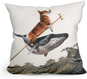 img 4 attached to 🐶 Aquadog Corgi Whale Ride Pillow Covers - Sofa Couch Décor 18”x 18”Inch Cushion Case