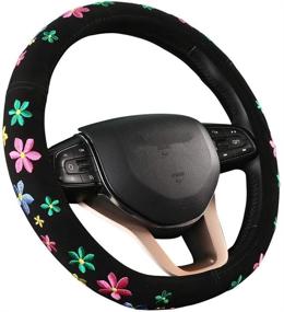 img 3 attached to 🌸 FXP-HUA02 AUTOJING Mini Flowers Steering Wheel Covers - Embroidered Cute Floral Stitched Hand-Grip - Universal Size, Colorful