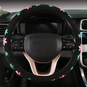 img 1 attached to 🌸 FXP-HUA02 AUTOJING Mini Flowers Steering Wheel Covers - Embroidered Cute Floral Stitched Hand-Grip - Universal Size, Colorful