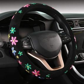 img 4 attached to 🌸 FXP-HUA02 AUTOJING Mini Flowers Steering Wheel Covers - Embroidered Cute Floral Stitched Hand-Grip - Universal Size, Colorful