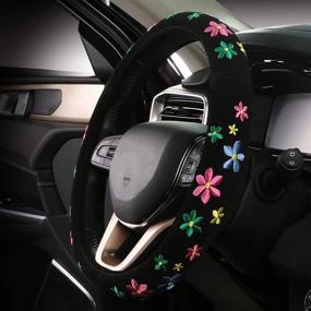 img 2 attached to 🌸 FXP-HUA02 AUTOJING Mini Flowers Steering Wheel Covers - Embroidered Cute Floral Stitched Hand-Grip - Universal Size, Colorful