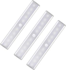 img 4 attached to 💡 3 Pack of USB Rechargeable LED Under Cabinet Lights with Motion Sensor, Stick-on Closet Lights, Magnetic Night Light for Stairs and Step Bar