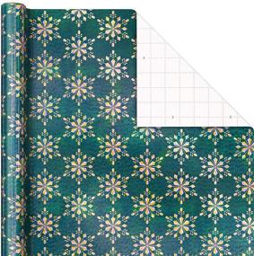 img 2 attached to 🎁 Hallmark Winter Glow: Holographic Holiday Wrapping Paper with Cut Lines on Reverse - Navy Blue, Gold, Holographic Snowflakes (3 Rolls: 80 sq. ft. ttl)