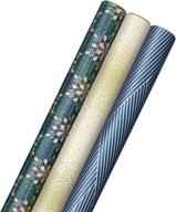 🎁 hallmark winter glow: holographic holiday wrapping paper with cut lines on reverse - navy blue, gold, holographic snowflakes (3 rolls: 80 sq. ft. ttl) logo