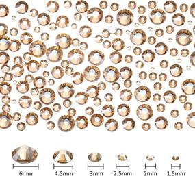 img 3 attached to 🔮 2000 штук плоских кристаллических стразов круглой формы 6 размеров (1,5-6 мм) с щипцами и карандашом для набора - идеально подходят для рукоделия, нейл-арт, одежды и многого другого (шампанское)