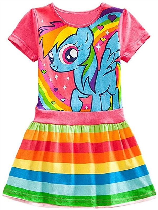 unicorn dress colorful striped cartoon girls' clothing for dresses 标志