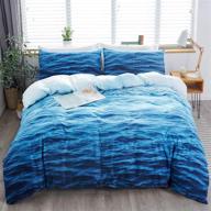 lamejor 3d ocean waves duvet cover set - queen size hotel luxury bedding set with comforter cover (1 duvet cover + 2 pillowcases) - white to blue logo