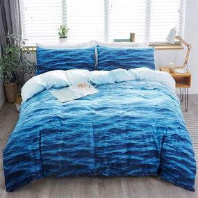 img 4 attached to LAMEJOR 3D Ocean Waves Duvet Cover Set - Queen Size Hotel Luxury Bedding Set with Comforter Cover (1 Duvet Cover + 2 Pillowcases) - White to Blue
