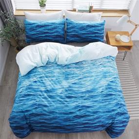 img 3 attached to LAMEJOR 3D Ocean Waves Duvet Cover Set - Queen Size Hotel Luxury Bedding Set with Comforter Cover (1 Duvet Cover + 2 Pillowcases) - White to Blue