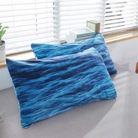 img 1 attached to Набор постельного белья LAMEJOR 3D Ocean Waves - наволочка для одеяла (белый в синий) размера "Queen" - с наволочками (1 наволочка для одеяла + 2 наволочки) - класса люкс отеля.