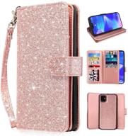 📱 newseego iphone 11 pro max leather case - glitter rose gold wallet cover with card slots & wrist strap logo