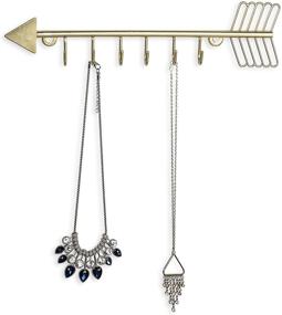 img 4 attached to MyGift Brass Metal Arrow Jewelry Organizer: Wall Mounted Rack for Necklaces and Bracelets with 6 Hooks