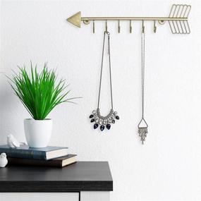 img 3 attached to MyGift Brass Metal Arrow Jewelry Organizer: Wall Mounted Rack for Necklaces and Bracelets with 6 Hooks