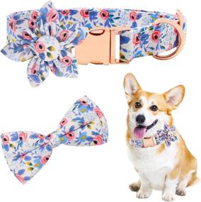 img 4 attached to 3PCS Floral Dog Collar with Bow Tie - Cute Girl Dog Collar for Small Medium Large Dogs Cats Puppy Kitten - Flower Female Dog Collar for Girls Pets - Adjustable & Detachable