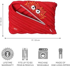 img 1 attached to ZIPIT Talking Monstar Large Pencil Case: Holds Up to 60 Pens with One Long Zipper! (Red)