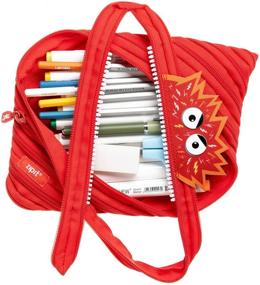 img 3 attached to ZIPIT Talking Monstar Large Pencil Case: Holds Up to 60 Pens with One Long Zipper! (Red)