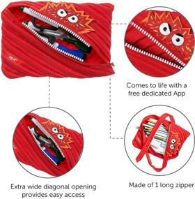 img 2 attached to ZIPIT Talking Monstar Large Pencil Case: Holds Up to 60 Pens with One Long Zipper! (Red)