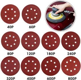 img 4 attached to 🔸 Rovtop 100 PCS Sanding Discs - 5 Inch 8 Hole Hook and Loop Sandpaper Discs with 10 Grades: 40, 60, 80, 120, 180, 240, 320, 400, 600, 800 Grits. Ideal for Random Orbital Sander