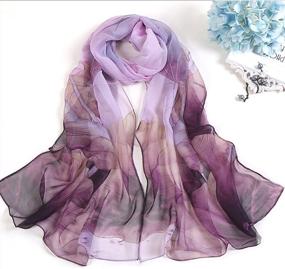 img 3 attached to 🌸 Ink Lotus Flower Women's Long Scarf - Sun Kea Georgette Sheer Wrap Shawl: Stylish Go-To Scarves for Ladies