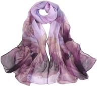 🌸 ink lotus flower women's long scarf - sun kea georgette sheer wrap shawl: stylish go-to scarves for ladies logo