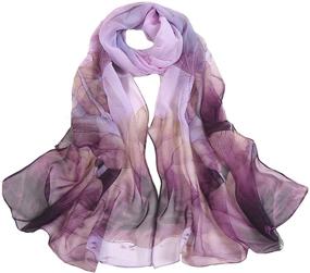 img 4 attached to 🌸 Ink Lotus Flower Women's Long Scarf - Sun Kea Georgette Sheer Wrap Shawl: Stylish Go-To Scarves for Ladies