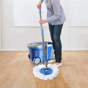 img 3 attached to 🧹 MASTERTOP Spin Mop Bucket and Wringer Set, 3.17 Gallon Large Bucket, Stainless Steel Handle, Easy Mobility with Wheels, 5 Microfiber Mop Refills, 1 Floor Brush