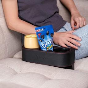 img 2 attached to 🚘 GAROOD Car Cup Holder Front Seat Gap Filler Organizer with Cup Stabilizers - Multifunctional Leather Expander for Drinks, Phones, and Coasters - Back Seat and Couch Cupholder Storage Box