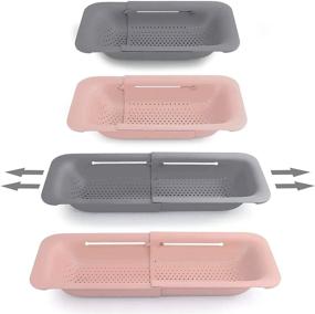 img 4 attached to 🧺 ABILITH 2PACK Sink Colander: Extendable Over-the-Sink Wash Basket for Efficiently Straining, Draining, and Drying in Kitchen - Pink & Grey