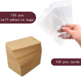 img 3 attached to 📦 150 Earring Cards with Self-Seal Bags and Labels for DIY Ear Studs - Necklace Display Cards in Brown Kraft Paper