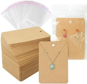 img 4 attached to 📦 150 Earring Cards with Self-Seal Bags and Labels for DIY Ear Studs - Necklace Display Cards in Brown Kraft Paper