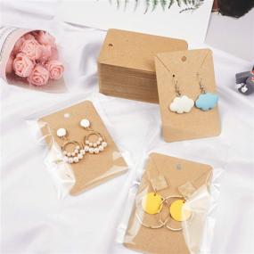 img 2 attached to 📦 150 Earring Cards with Self-Seal Bags and Labels for DIY Ear Studs - Necklace Display Cards in Brown Kraft Paper