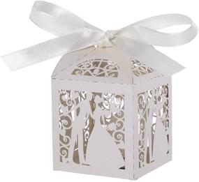 img 4 attached to 🎁 Tinksky 100pcs Couple Design Luxury Lase Cut Wedding Candy Boxes - White, Ideal for Party Favors, Gift Box, Table Decorations